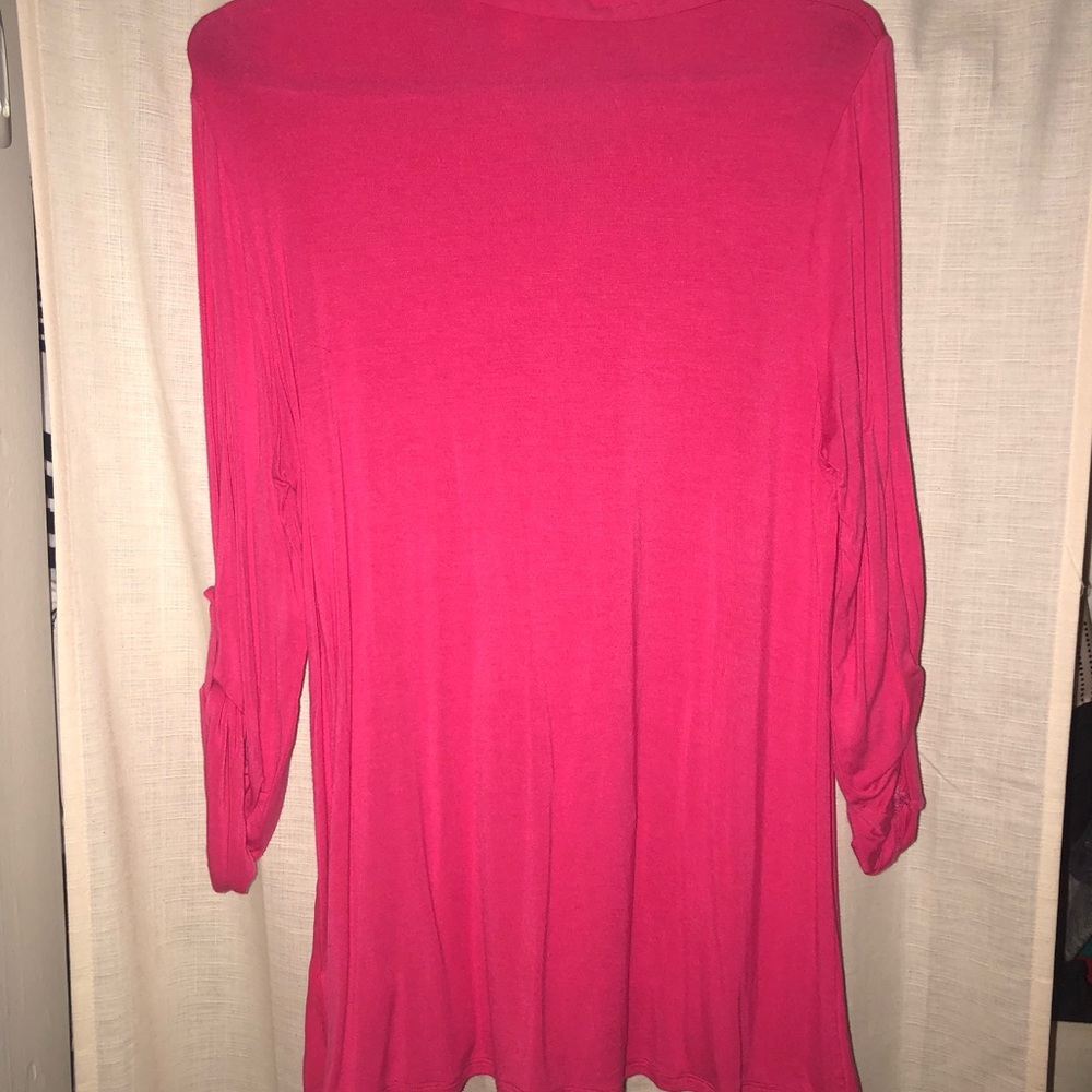 Bright pink 3 quarter sleeve button up top